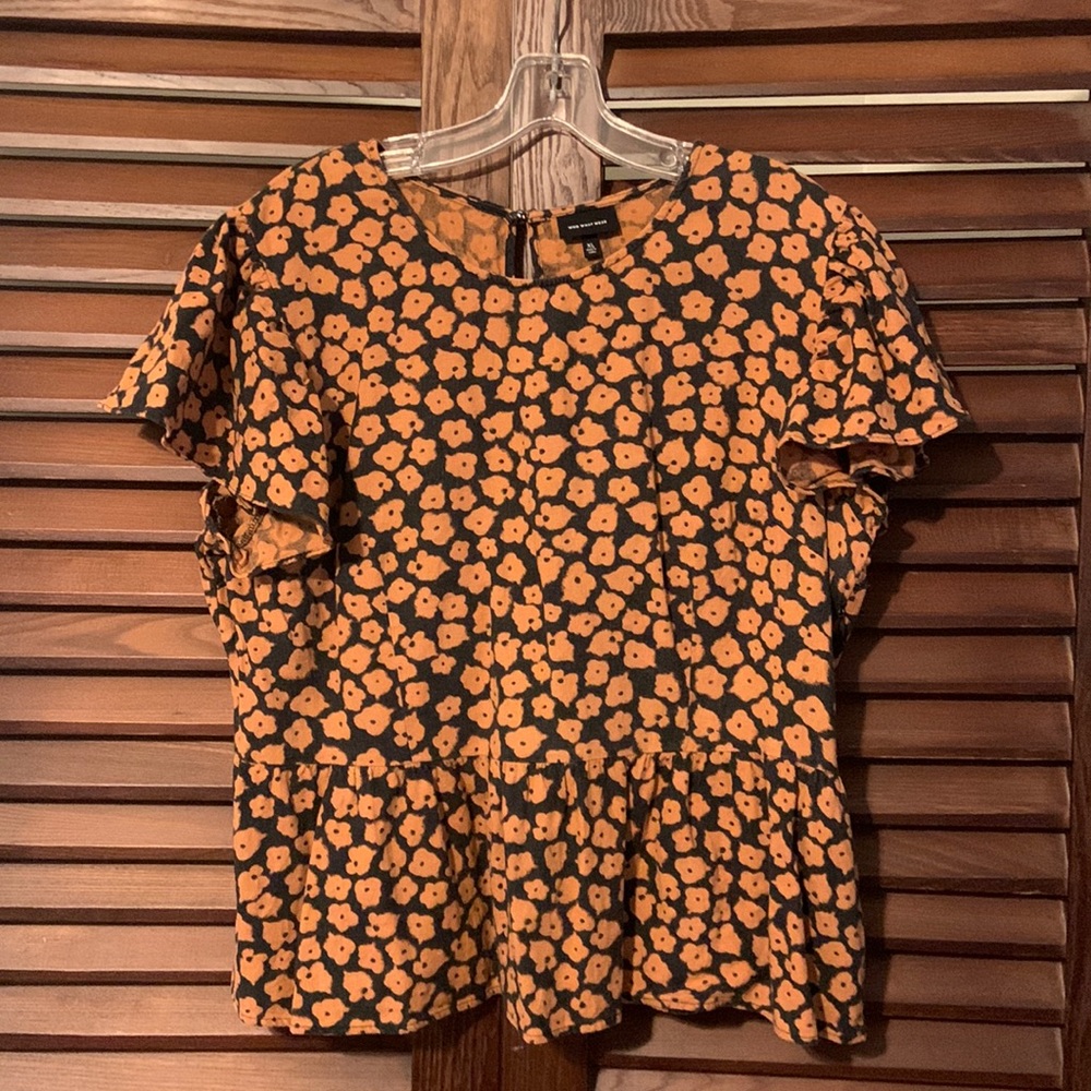 Who What Wear peplum blouse w/ flutter sleeve, size XL